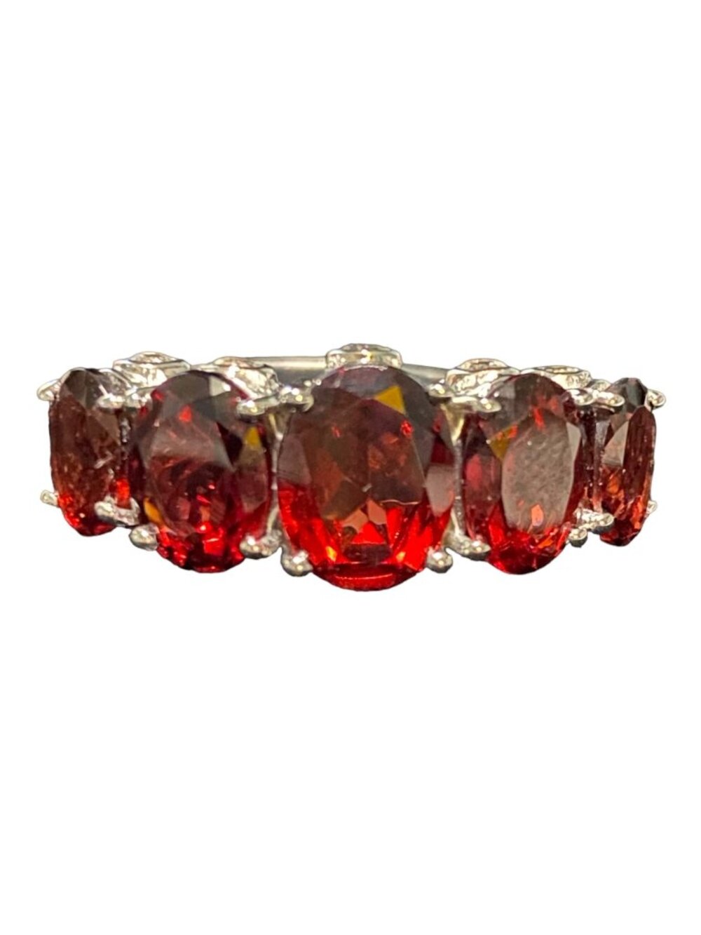 Garnet Size 9 Ring 5 Oval Stones 9 Carats Jewelry Sterling Silver Stamped 925
